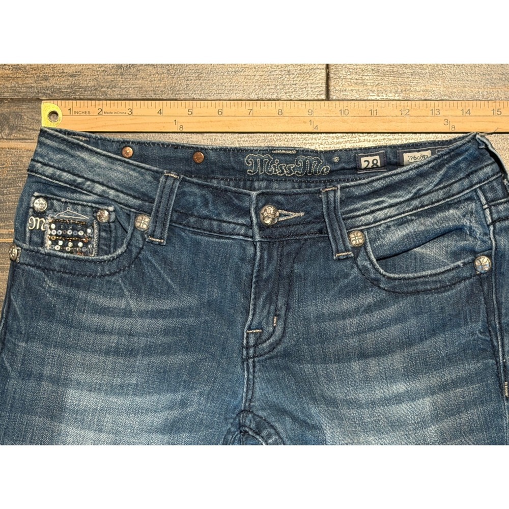 Miss Me Embellished Bling Bootcut Jeans Low Rise 28x34 (28x30) Western Y2K BKE - Picture 8 of 11